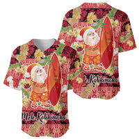 Hawaii Santa Mele Kalikimaka Baseball Jersey Tropical Puakenikeni Lei with Polynesian Tribal Pattern - Polynesian Pride
