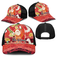Hawaii Santa Mele Kalikimaka Baseball Net Cap Tropical Puakenikeni Lei with Polynesian Tribal Pattern - Polynesian Pride