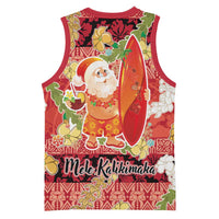 Hawaii Santa Mele Kalikimaka Basketball Jersey Tropical Puakenikeni Lei with Polynesian Tribal Pattern - Polynesian Pride