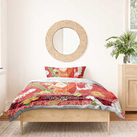 Hawaii Santa Mele Kalikimaka Bedding Set Tropical Puakenikeni Lei with Polynesian Tribal Pattern - Polynesian Pride