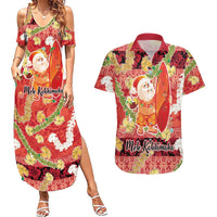 Hawaii Santa Mele Kalikimaka Couples Matching Summer Maxi Dress and Hawaiian Shirt Tropical Puakenikeni Lei with Polynesian Tribal Pattern - Polynesian Pride