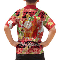 Hawaii Santa Mele Kalikimaka Family Matching Off Shoulder Short Dress and Hawaiian Shirt Tropical Puakenikeni Lei with Polynesian Tribal Pattern LT03 - Polynesian Pride