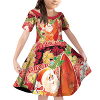 Hawaii Santa Mele Kalikimaka Family Matching Off Shoulder Short Dress and Hawaiian Shirt Tropical Puakenikeni Lei with Polynesian Tribal Pattern - Polynesian Pride