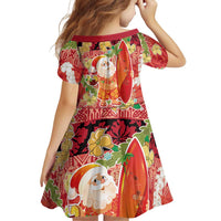 Hawaii Santa Mele Kalikimaka Family Matching Off Shoulder Short Dress and Hawaiian Shirt Tropical Puakenikeni Lei with Polynesian Tribal Pattern LT03 - Polynesian Pride