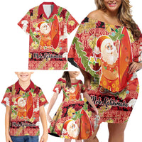 Hawaii Santa Mele Kalikimaka Family Matching Off Shoulder Short Dress and Hawaiian Shirt Tropical Puakenikeni Lei with Polynesian Tribal Pattern LT03 - Polynesian Pride