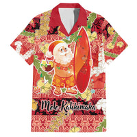 Hawaii Santa Mele Kalikimaka Family Matching Off Shoulder Short Dress and Hawaiian Shirt Tropical Puakenikeni Lei with Polynesian Tribal Pattern LT03 Dad's Shirt - Short Sleeve Red - Polynesian Pride