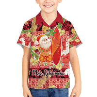 Hawaii Santa Mele Kalikimaka Family Matching Off Shoulder Short Dress and Hawaiian Shirt Tropical Puakenikeni Lei with Polynesian Tribal Pattern LT03 - Polynesian Pride