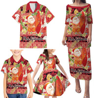 Hawaii Santa Mele Kalikimaka Family Matching Puletasi and Hawaiian Shirt Tropical Puakenikeni Lei with Polynesian Tribal Pattern - Polynesian Pride
