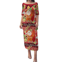 Hawaii Santa Mele Kalikimaka Family Matching Puletasi and Hawaiian Shirt Tropical Puakenikeni Lei with Polynesian Tribal Pattern - Polynesian Pride