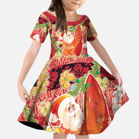 Hawaii Santa Mele Kalikimaka Family Matching Summer Maxi Dress and Hawaiian Shirt Tropical Puakenikeni Lei with Polynesian Tribal Pattern - Polynesian Pride