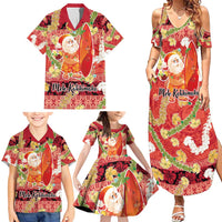Hawaii Santa Mele Kalikimaka Family Matching Summer Maxi Dress and Hawaiian Shirt Tropical Puakenikeni Lei with Polynesian Tribal Pattern - Polynesian Pride