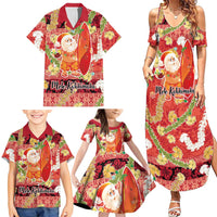 Hawaii Santa Mele Kalikimaka Family Matching Summer Maxi Dress and Hawaiian Shirt Tropical Puakenikeni Lei with Polynesian Tribal Pattern - Polynesian Pride