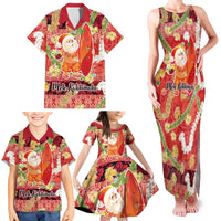 Hawaii Santa Mele Kalikimaka Family Matching Tank Maxi Dress and Hawaiian Shirt Tropical Puakenikeni Lei with Polynesian Tribal Pattern - Polynesian Pride