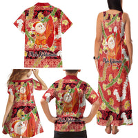 Hawaii Santa Mele Kalikimaka Family Matching Tank Maxi Dress and Hawaiian Shirt Tropical Puakenikeni Lei with Polynesian Tribal Pattern - Polynesian Pride
