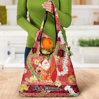 Hawaii Santa Mele Kalikimaka Grocery Bag Tropical Puakenikeni Lei with Polynesian Tribal Pattern - Polynesian Pride
