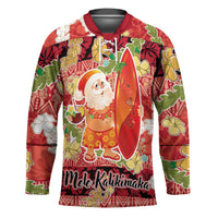 Hawaii Santa Mele Kalikimaka Hockey Jersey Tropical Puakenikeni Lei with Polynesian Tribal Pattern - Polynesian Pride