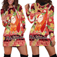 Hawaii Santa Mele Kalikimaka Hoodie Dress Tropical Puakenikeni Lei with Polynesian Tribal Pattern - Polynesian Pride