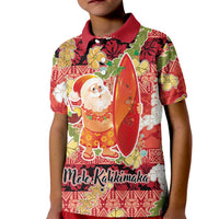Hawaii Santa Mele Kalikimaka Kid Polo Shirt Tropical Puakenikeni Lei with Polynesian Tribal Pattern - Polynesian Pride