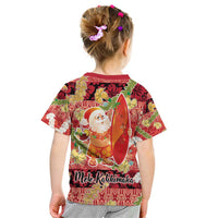Hawaii Santa Mele Kalikimaka Kid T Shirt Tropical Puakenikeni Lei with Polynesian Tribal Pattern - Polynesian Pride