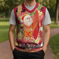 Hawaii Santa Mele Kalikimaka Christmas Knitted V-Neck Vest Tropical Puakenikeni Lei with Polynesian Tribal Pattern - Polynesian Pride