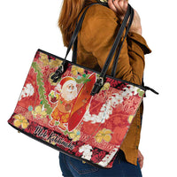Hawaii Santa Mele Kalikimaka Leather Tote Bag Tropical Puakenikeni Lei with Polynesian Tribal Pattern - Polynesian Pride
