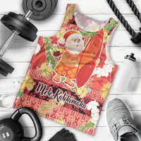 Hawaii Santa Mele Kalikimaka Men Tank Top Tropical Puakenikeni Lei with Polynesian Tribal Pattern - Polynesian Pride