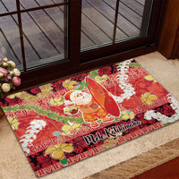 Hawaii Santa Mele Kalikimaka Rubber Doormat Tropical Puakenikeni Lei with Polynesian Tribal Pattern - Polynesian Pride