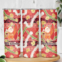 Hawaii Santa Mele Kalikimaka Skinny Tumbler Tropical Puakenikeni Lei with Polynesian Tribal Pattern - Polynesian Pride