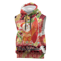 Hawaii Santa Mele Kalikimaka Sleeveless Hoodie Tropical Puakenikeni Lei with Polynesian Tribal Pattern - Polynesian Pride
