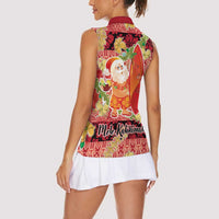 Hawaii Santa Mele Kalikimaka Women Sleeveless Polo Shirt Tropical Puakenikeni Lei with Polynesian Tribal Pattern - Polynesian Pride