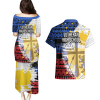 Hawaii Lutheran High School Couples Matching Puletasi Dress and Hawaiian Shirt Kakau Pattern Splash Style LT03 - Polynesian Pride