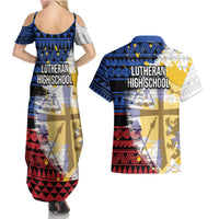Hawaii Lutheran High School Couples Matching Summer Maxi Dress and Hawaiian Shirt Kakau Pattern Splash Style LT03 - Polynesian Pride