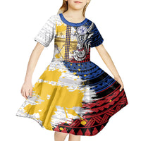 Hawaii Lutheran High School Kid Short Sleeve Dress Kakau Pattern Splash Style LT03 - Polynesian Pride