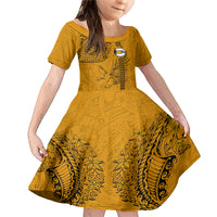 Nanakuli High and Intermediate School Family Matching Mermaid Dress and Hawaiian Shirt Tribal Kakau Pattern LT03 Daughter's Dress Yellow - Polynesian Pride