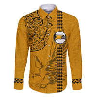 Nanakuli High and Intermediate School Family Matching Off Shoulder Long Sleeve Dress and Hawaiian Shirt Tribal Kakau Pattern LT03 Dad's Shirt - Long Sleeve Yellow - Polynesian Pride