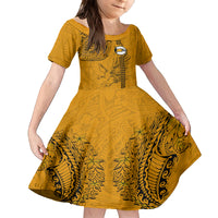 Nanakuli High and Intermediate School Family Matching Summer Maxi Dress and Hawaiian Shirt Tribal Kakau Pattern LT03 Daughter's Dress Yellow - Polynesian Pride