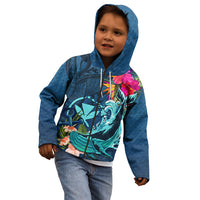 Hawaii Kid Hoodie Whale Mix Hibiscus and Kanaka Maoli Blue Version LT03 - Polynesian Pride