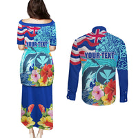 Hawaii Race For Whales Couples Matching Puletasi and Long Sleeve Button Shirt Flag and Polynesian Hibiscus LT03 - Polynesian Pride