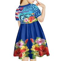 Hawaii Race For Whales Kid Short Sleeve Dress Flag and Polynesian Hibiscus LT03 - Polynesian Pride