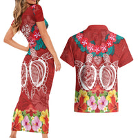 Polynesian Valentine Day Couples Matching Short Sleeve Bodycon Dress and Hawaiian Shirt Love Couple Turtle Maori Hibiscus Red Style LT03 - Polynesian Pride