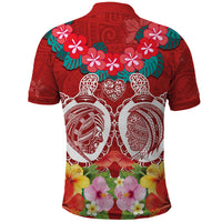 Polynesian Valentine Day Polo Shirt Love Couple Turtle Maori Hibiscus Red Style LT03 - Polynesian Pride