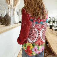 Polynesian Valentine Day Women Casual Shirt Love Couple Turtle Maori Hibiscus Red Style LT03 - Polynesian Pride