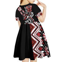 Aotearoa Toitu Te Tiriti-Honour the Treaty Kid Short Sleeve Dress Maori Taniwha Haka with Taniko and Tukutuku