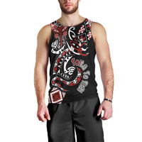 Aotearoa Toitu Te Tiriti-Honour the Treaty Men Tank Top Maori Taniwha Haka with Taniko and Tukutuku