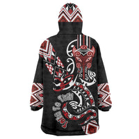 Aotearoa Toitu Te Tiriti-Honour the Treaty Wearable Blanket Hoodie Maori Taniwha Haka with Taniko and Tukutuku