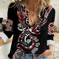 Aotearoa Toitu Te Tiriti-Honour the Treaty Women Casual Shirt Maori Taniwha Haka with Taniko and Tukutuku