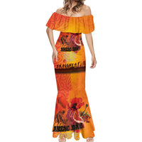 Australia and New Zealand ANZAC Day Mermaid Dress Soldiers Memories - Red Poppies with Aboriginal and Maori Art