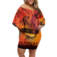 Australia and New Zealand ANZAC Day Off Shoulder Short Dress Soldiers Memories - Red Poppies with Aboriginal and Maori Art