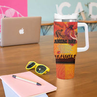 Australia and New Zealand ANZAC Day Tumbler With Handle Soldiers Memories - Red Poppies with Aboriginal and Maori Art