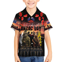 Australia and New Zealand ANZAC Day Family Matching Short Sleeve Bodycon Dress and Hawaiian Shirt Kangaroo and Kiwi Bird Soldier - Forever in My Thoughts